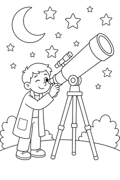 Galileo and His Telescope line art