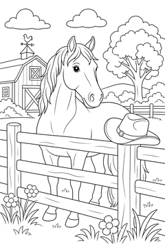 Horse And Cowboy Hat line art