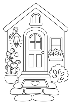 House With Lantern By Door line art