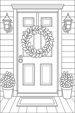 Door With a Wreath line art