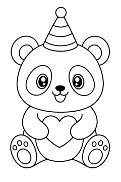 Panda In A Tiny Hat line art
