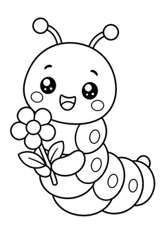 Caterpillar With a Flower line art