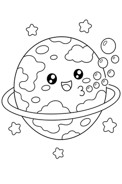 Planet Blowing Bubbles line art