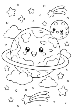 Planet With a Moon Pet line art