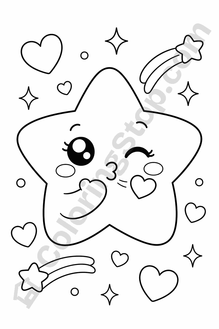 Star Blowing a Kiss - line-art coloring page