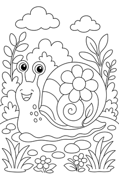 Snail With A Flower On Its Shell line art