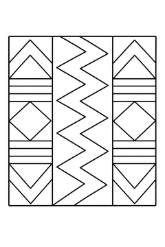 Square Of Kente Cloth With A Zigzag Pattern line art