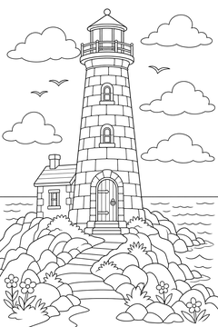 Stone Block Lighthouse line art