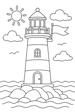 Lighthouse With A Flag line art