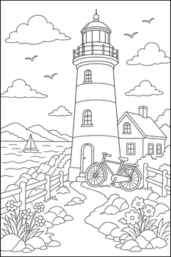 Lighthouse With A Bicycle line art