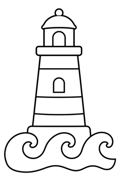 Lighthouse With Waves line art