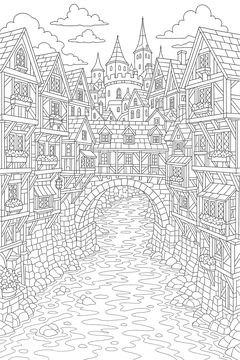 Medieval Shop Bridge line art
