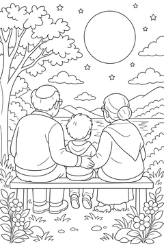 Gazing at the Moon Together line art