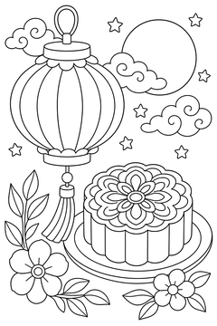 Lantern and Mooncake line art