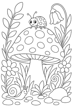 Bug on a Toadstool line art