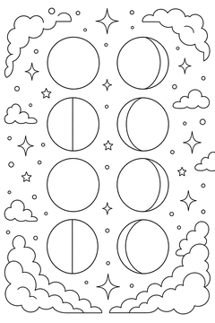 Eight Moon Phases Grid line art