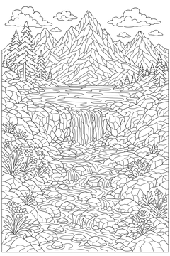 Mountain Tarn Outflow line art
