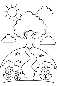 Hill With A Tree line art