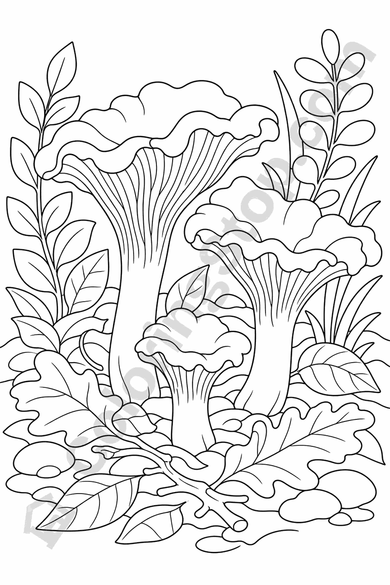 Chanterelles - line-art coloring page