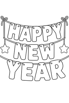 Happy New Year Banner line art