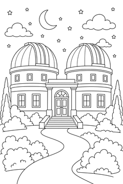 Observatory With Twin Domes line art