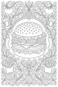 Ornamental Burger Frame line art