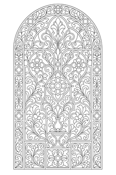 Ornamental Flower Cathedral Window line art