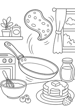 Pancake Flip In Pan line art
