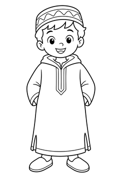 Child In A Moroccan Djellaba line art