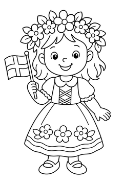 Child In A Swedish Midsummer Flower Crown line art