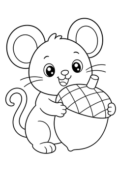 Mouse With An Acorn line art