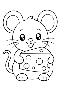 Mouse With Cheese line art