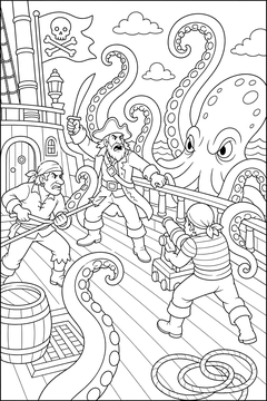 Kraken Attack line art