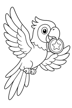 Parrot with a Coin line art
