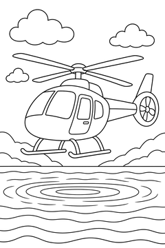 Helicopter Over the Water line art
