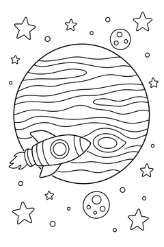 Gas Giant And Spaceship line art