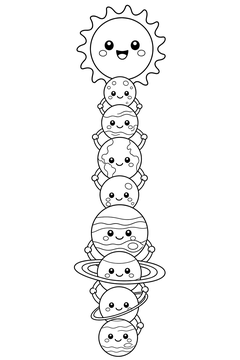 Kawaii Planets In A Row line art