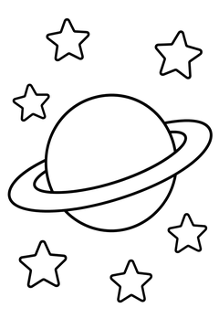 Ringed Planet And Stars line art