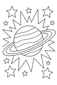 Ringed Planet With Star Burst line art