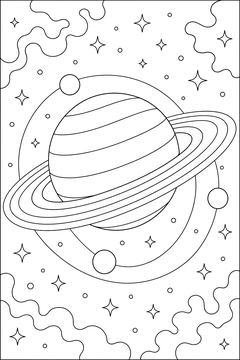 Ringed Planet With Moons line art