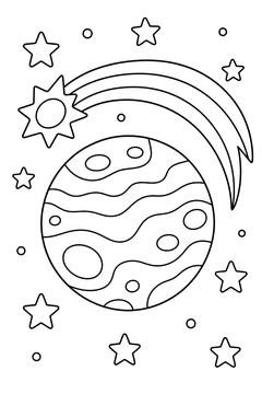 Planet With A Passing Comet line art