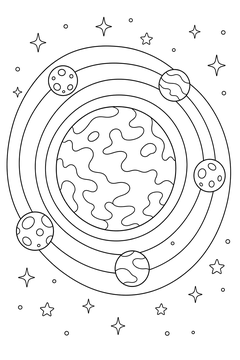 Planet With Five Moons line art