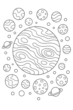 Planet With A Moon Cluster line art