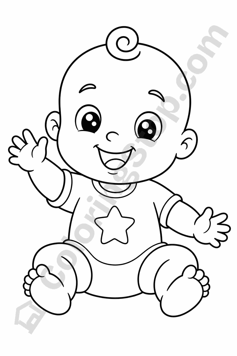 Baby Boy With A Single Curl - line-art coloring page