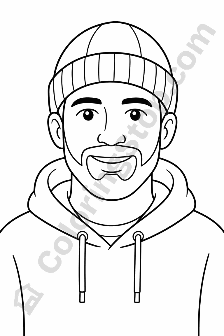 Man Wearing A Snug Beanie - line-art coloring page