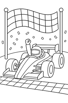 Race Car Crossing The Finish Line line art