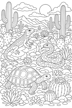 Desert Reptiles line art