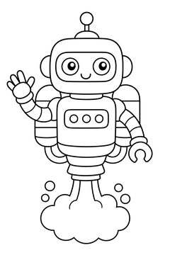 Robot Hovering on a Jetpack line art