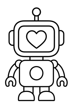 Robot Screen Showing a Heart - line-art coloring page