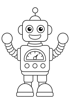 Robot With Spring Arms line art